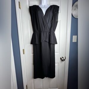 Vtg Pat Richards Womens Medium Black Peplum Cocktail Dress M V-Neck 6 8